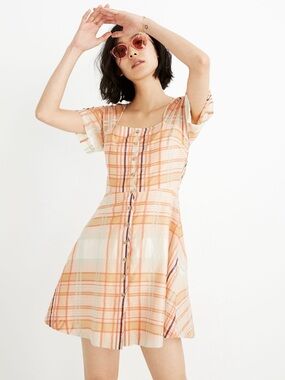 Madewell Dress Shimmer Plaid Mini Wilton Plaid Bashful Blush Sz 4 NWT New
